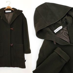 Mackintosh hooded toggle coat green wool LG